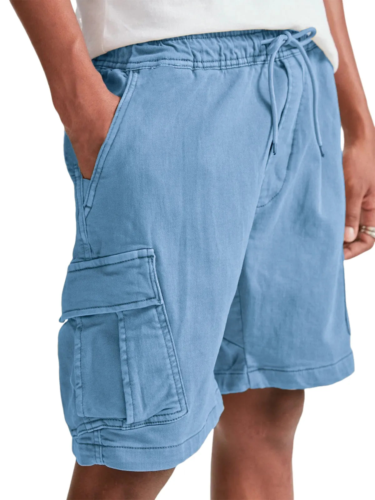 Men's Multi-Pocket Utility Cargo Pants Stylish Lace-up Casual Bermuda Shorts