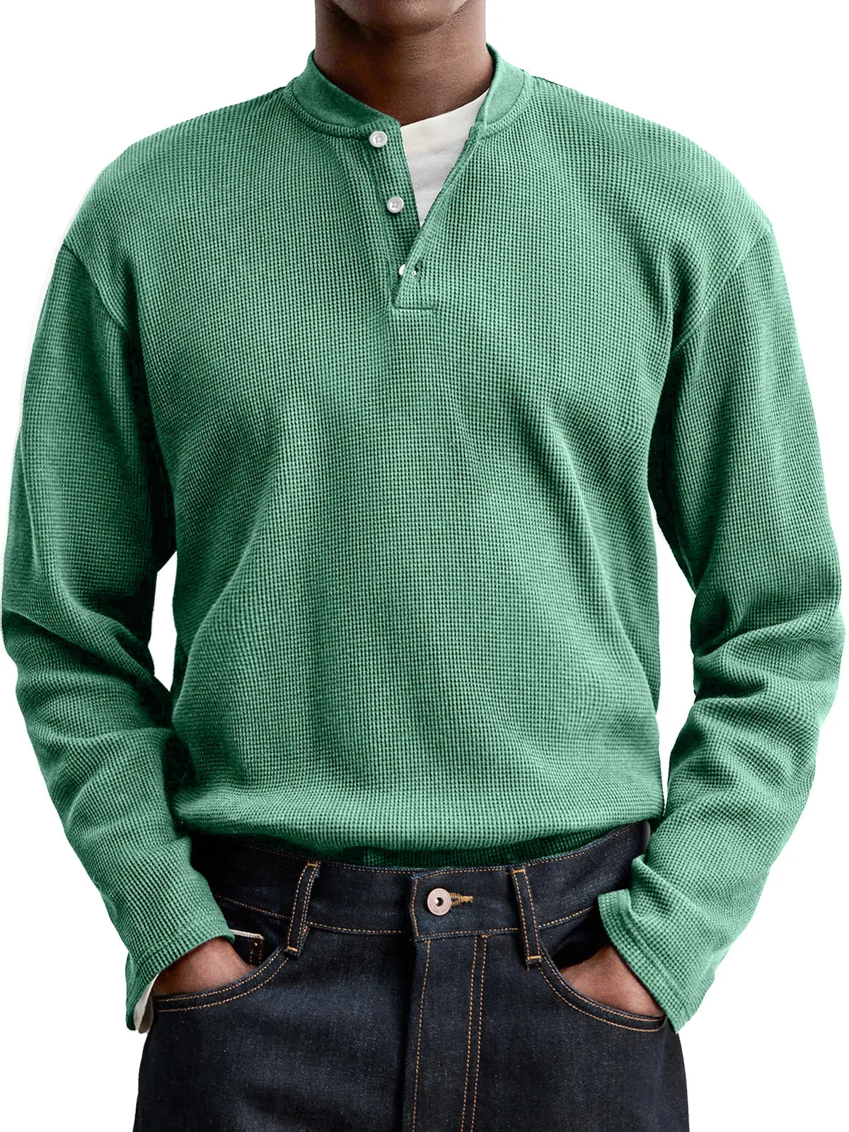 Men's Everyday Casual Waffle Button Down Long Sleeve Henley