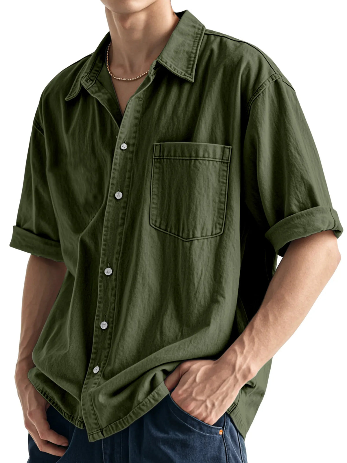 Men's Casual Simple Daily Solid Color Short Sleeve Shirt