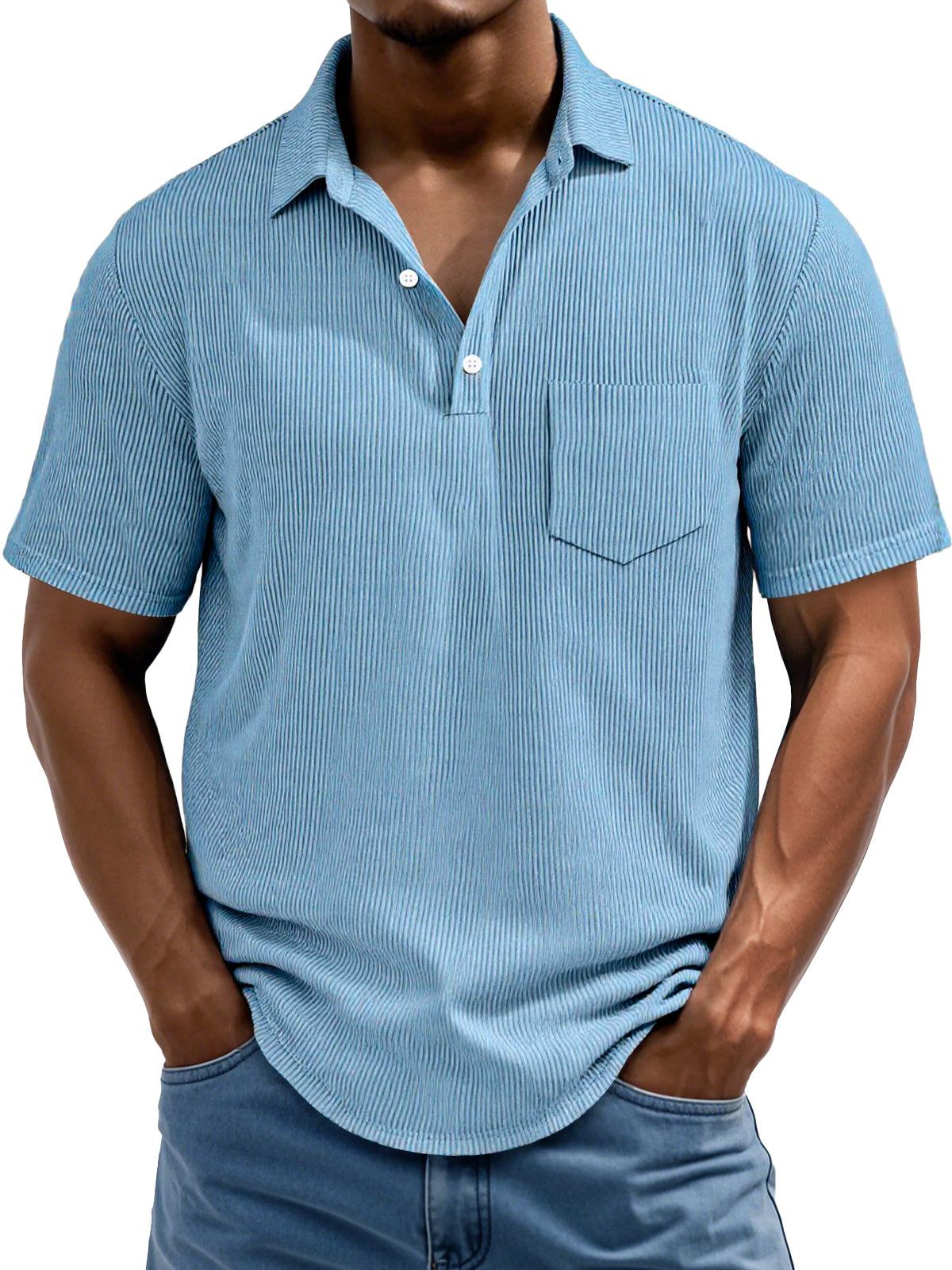 Men's Daily Rip Texture Casual Lapel Button Pocket Short Sleeve Polo Shirt