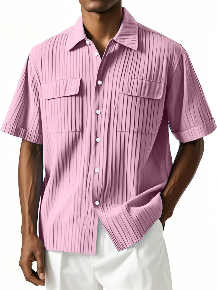 Men's Simple Hawaiian Comfort Double Pocket Short Sleeve Shirt