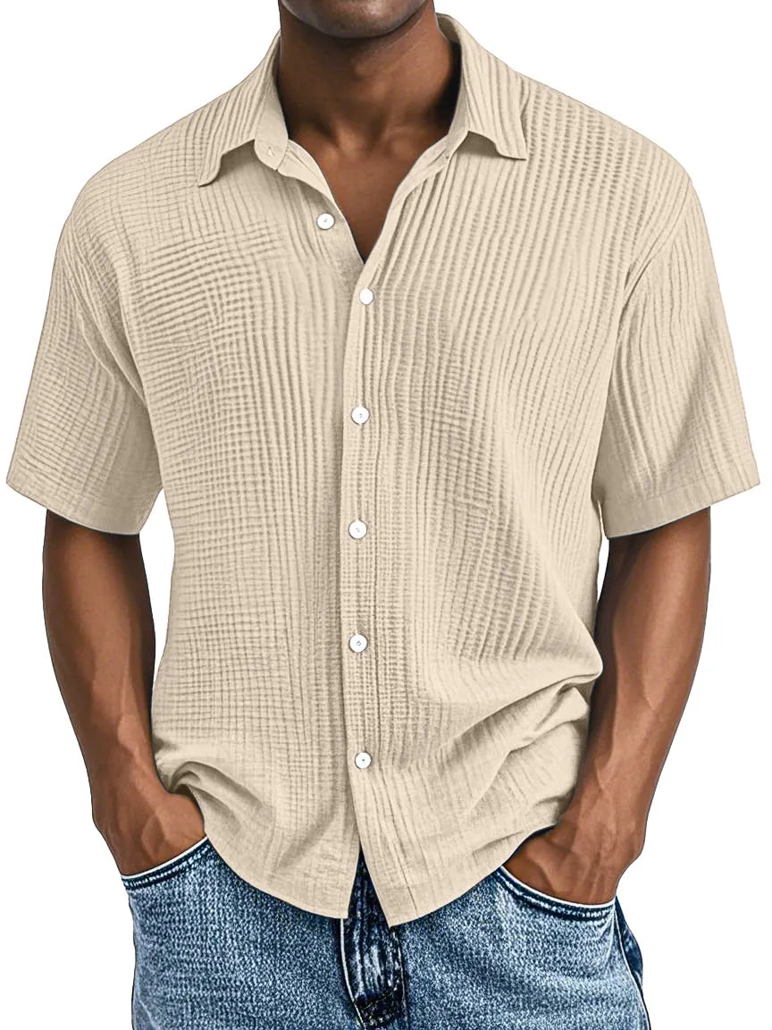 Men's Casual Loose And Comfortable Textured Short-sleeved Shirt