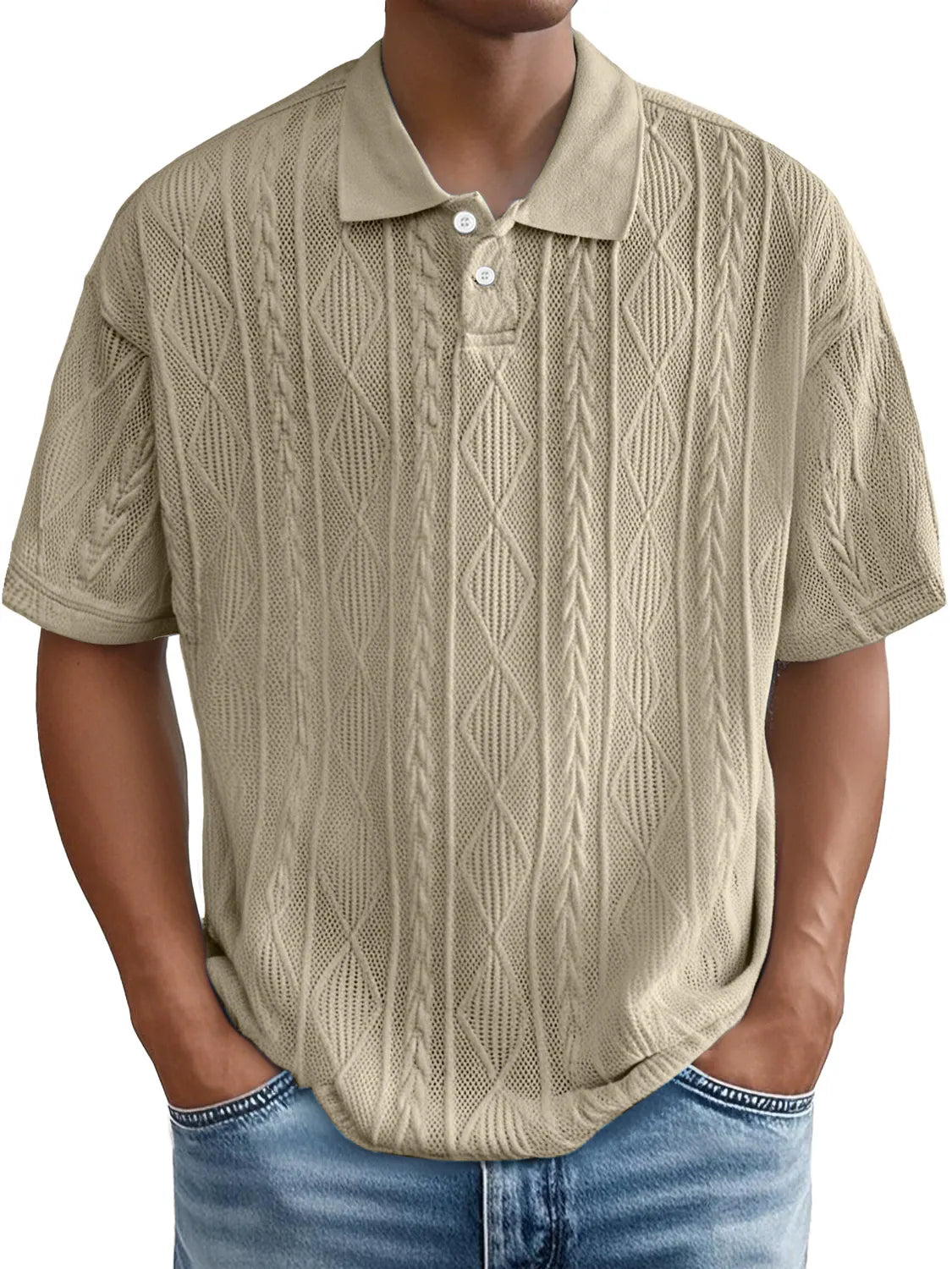 Men's Daily Casual Jacquard Texture Casual And Comfortable Short-sleeved Polo Shirt