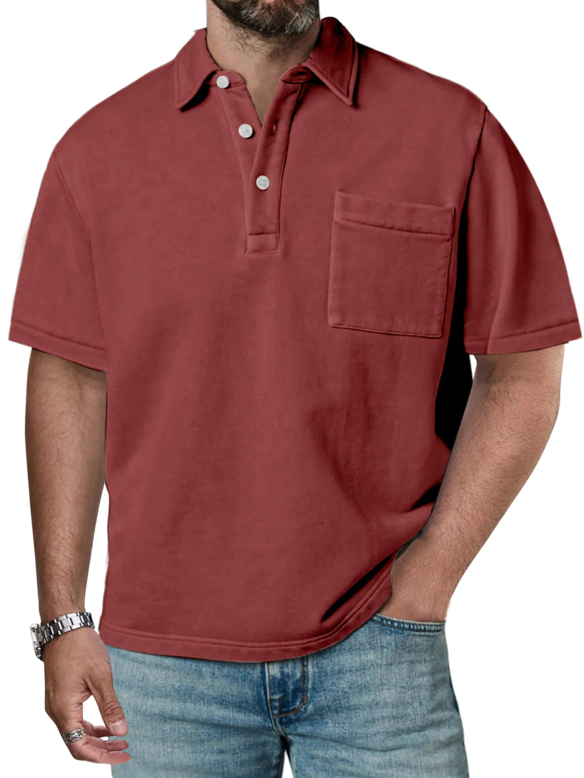 Men's Casual Solid Color Daily Simple Lapel Short-sleeved Polo Shirt