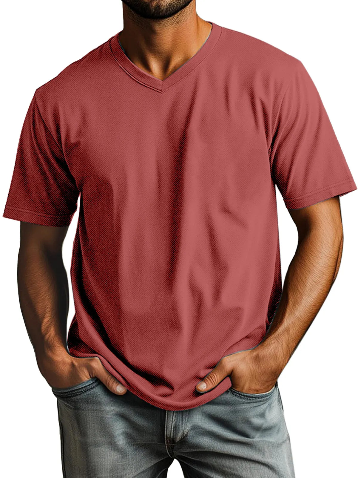 Men's Casual Simple Solid Color Daily V-neck Short-sleeved T-shirt
