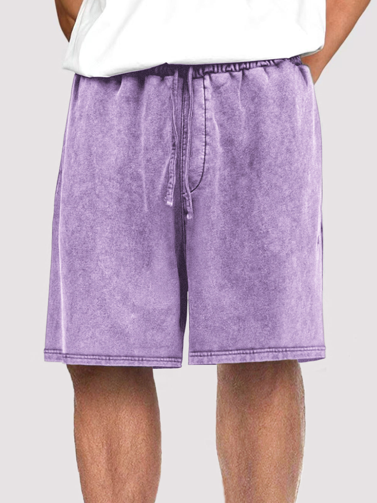 Men's Vintage Distressed Drawstring Stylish Washed Casual Textured Shorts With Side Pockets