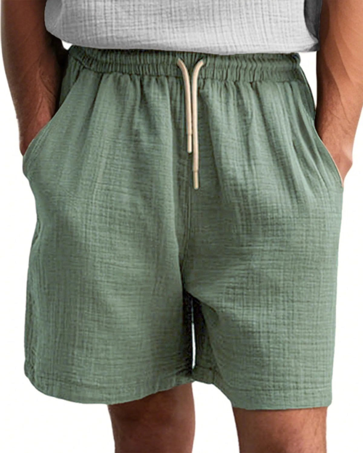 Men's Comfort Gauze Musilin Daily Casual Lace-Up Shorts with Pockets