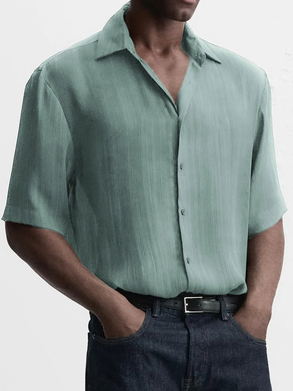 Men's Breathable Textured Casual Short Sleeve Basic Shirt