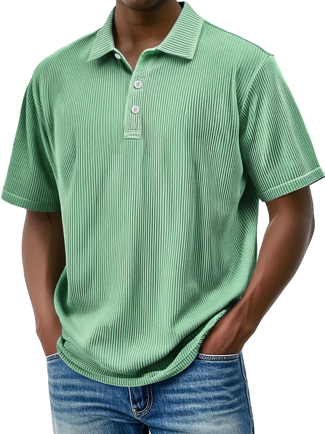 Men's Daily Lapel Ribbed Comfortable Short-sleeved Polo Shir