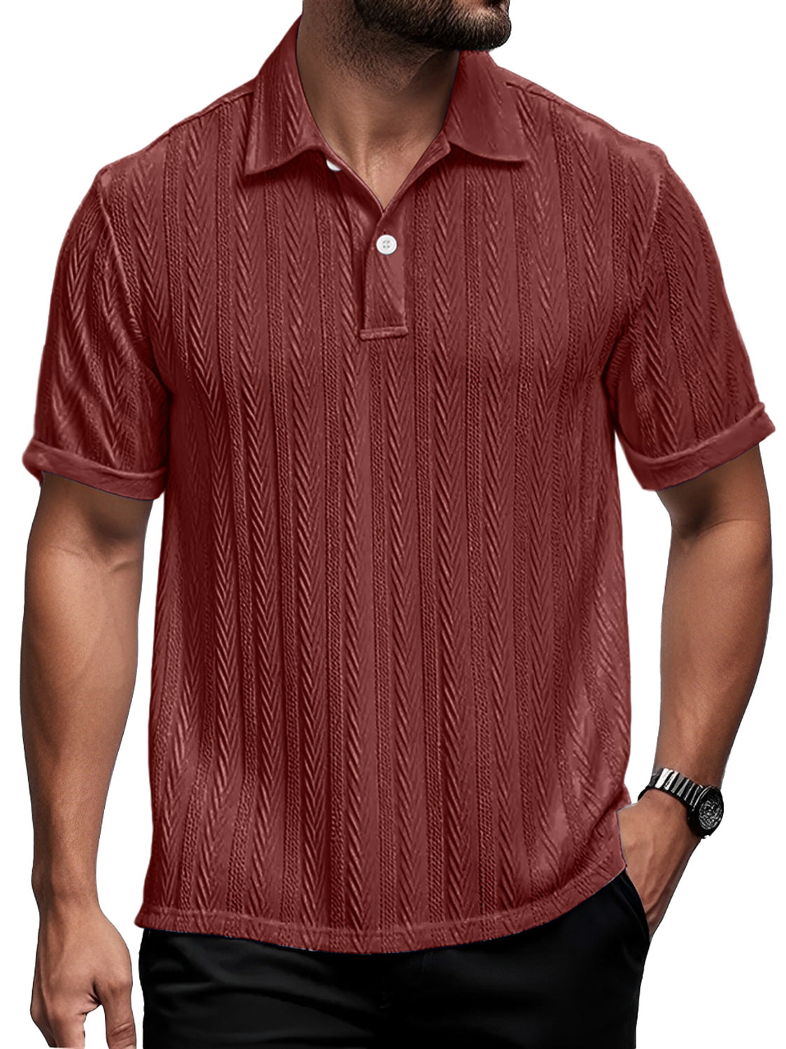 Men's Daily Casual Lapel Texture Comfortable Short-sleeved Polo Shirt