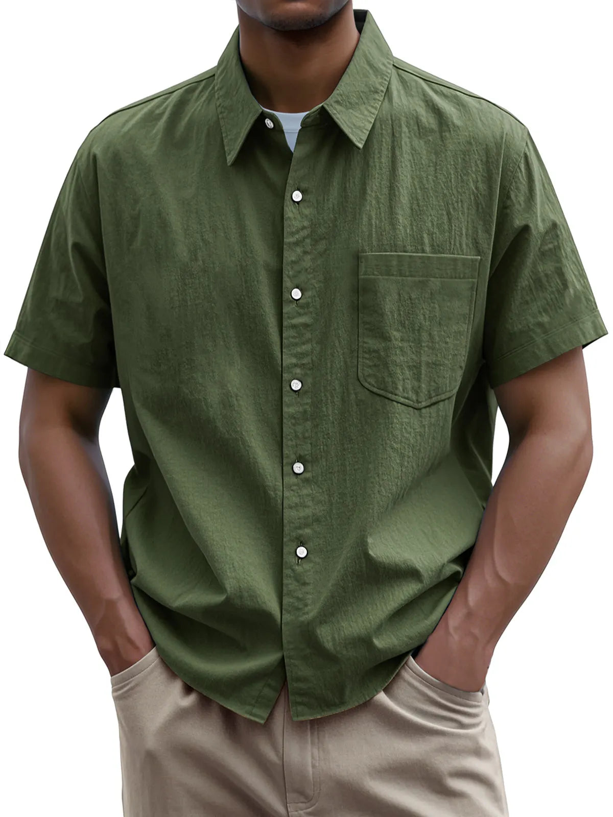 Men's Everyday Casual Lapel Pocket Solid Color Short Sleeve Shirt