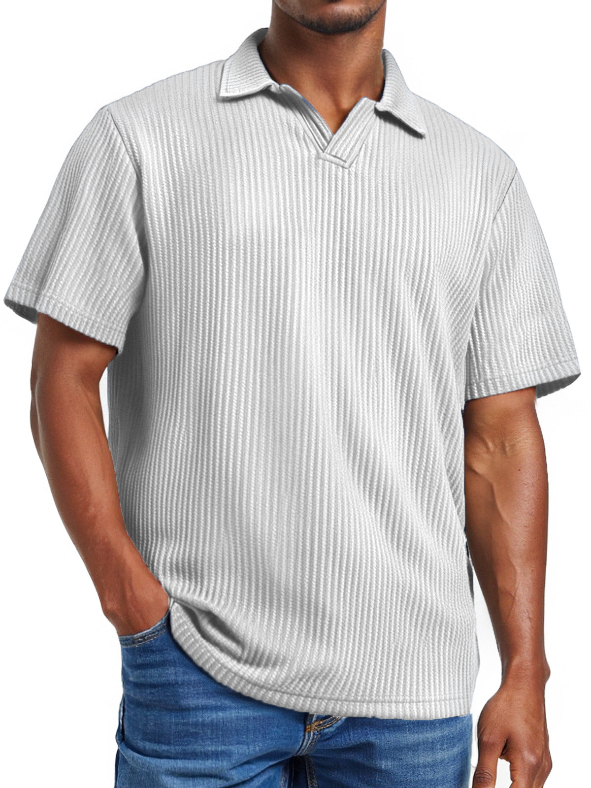 Men's daily pitted V-neck short-sleeved POLO shirt