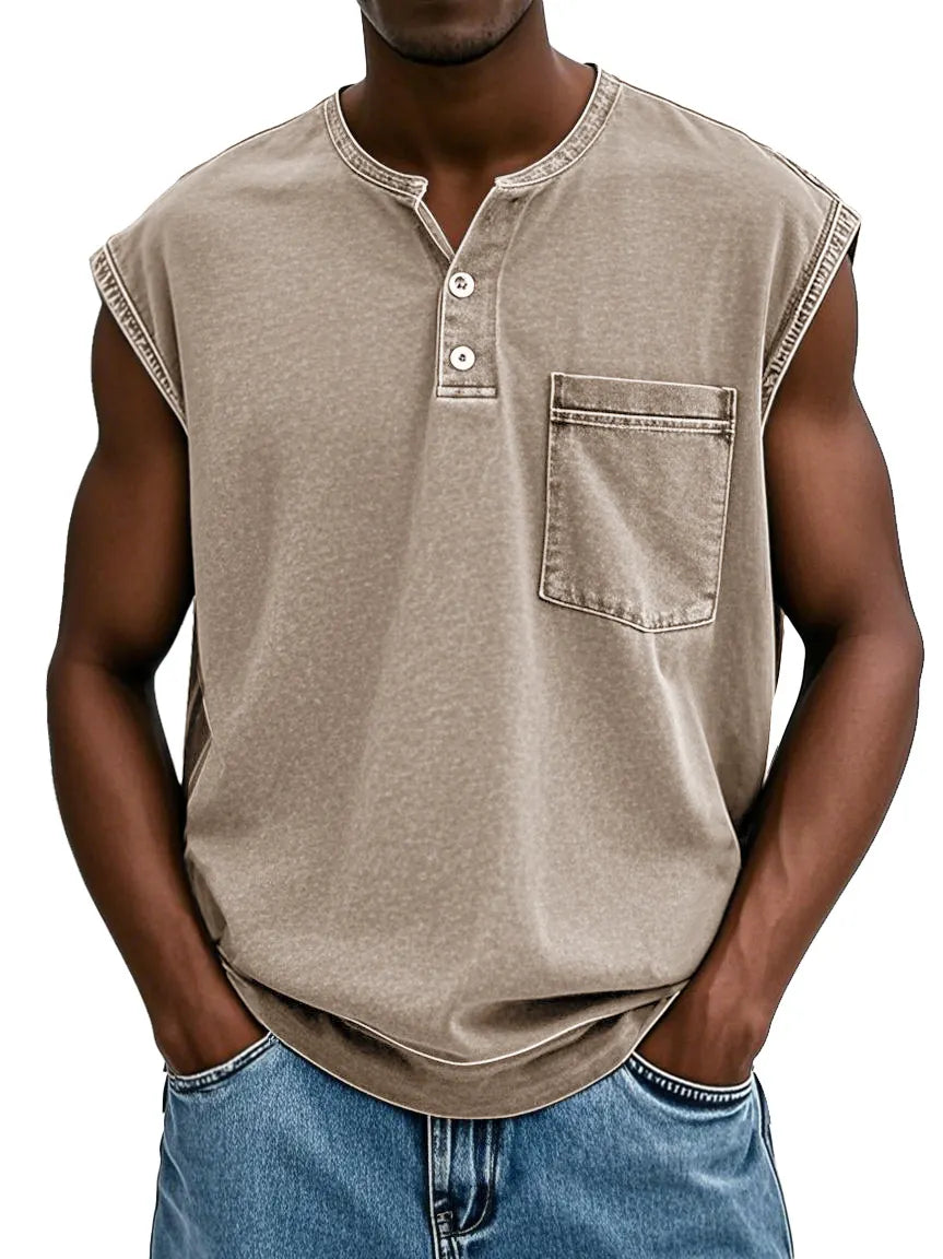 Men's Fashion Retro Water Pocket Washed Sleeveless Vest