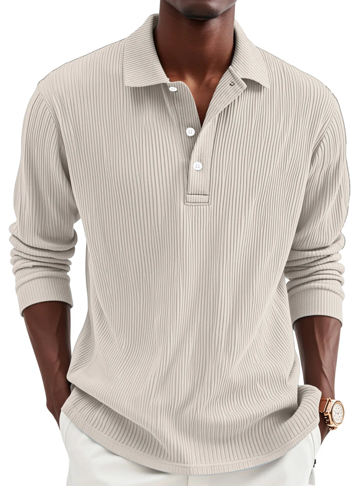 Men's Daily Simple Solid Color Pit Lapel Button-up Polo Shirt