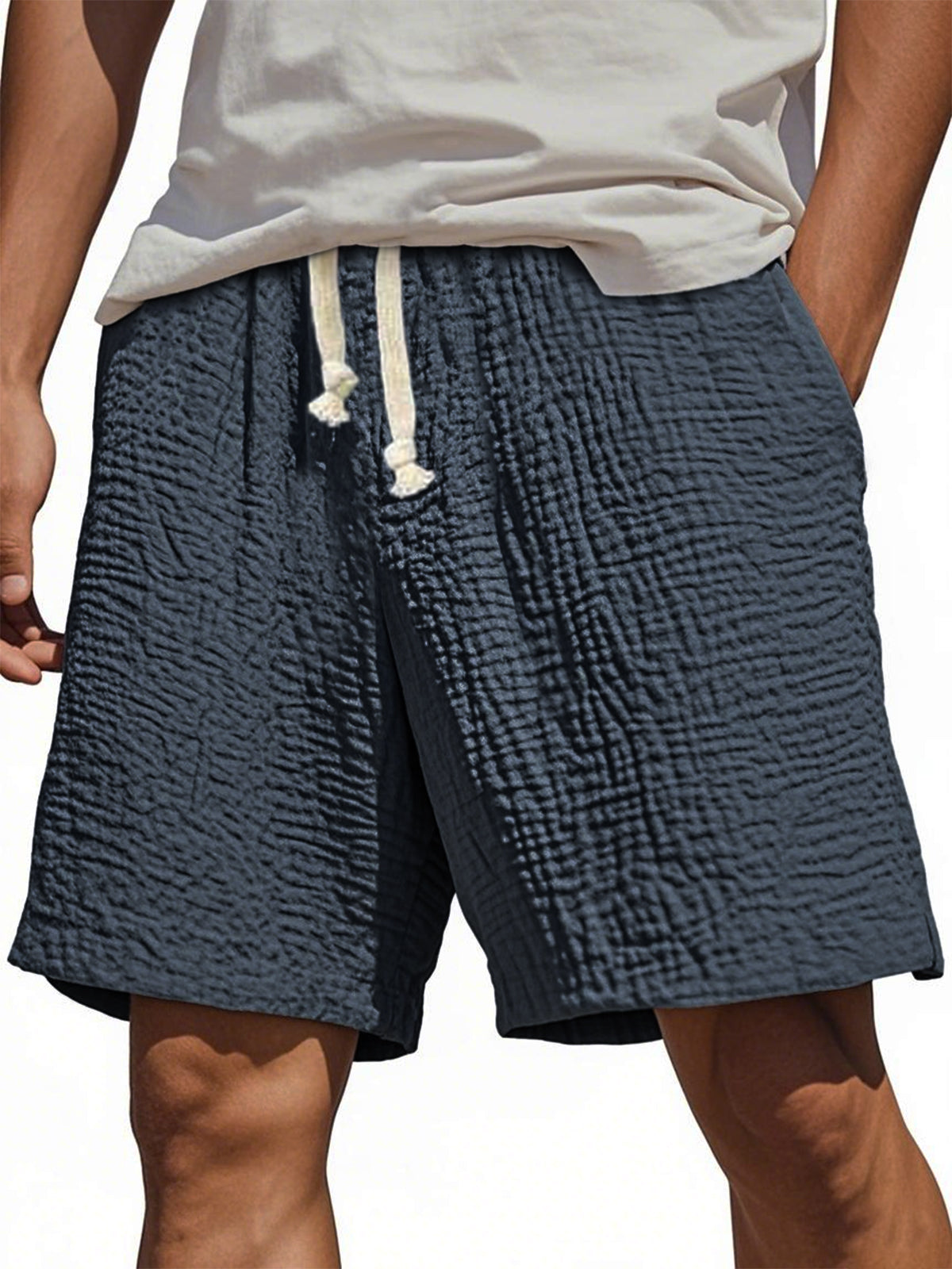 Men's Stylish Wrinkled Textured  Lace-up Casual Shorts