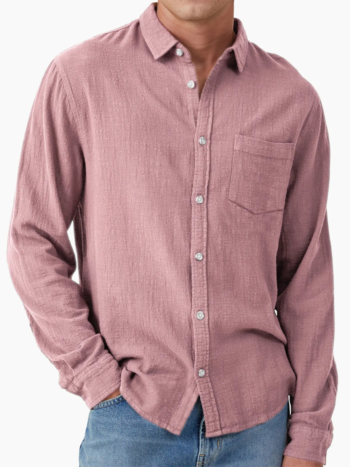 Men's Vacation Hawaiian Casual Vintage Cotton Casual Long Sleeve Shirt with Chest Pocket