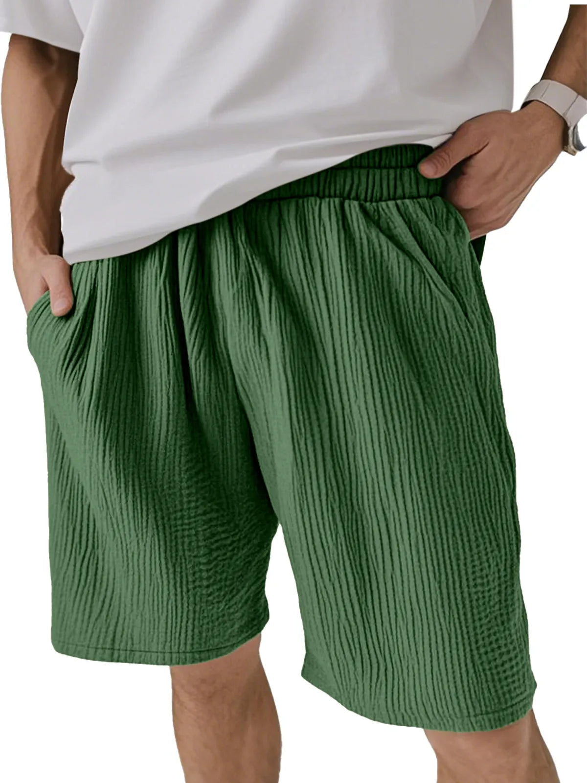 Men's Solid Color Pleated Texture Casual And Comfortable Shorts