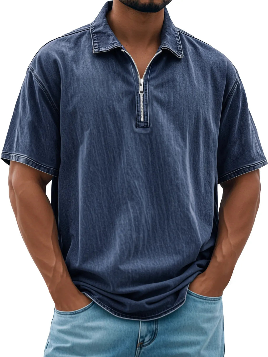 Men's Retro Daily Lapel Zipper Casual Short Sleeve POLO Shirt