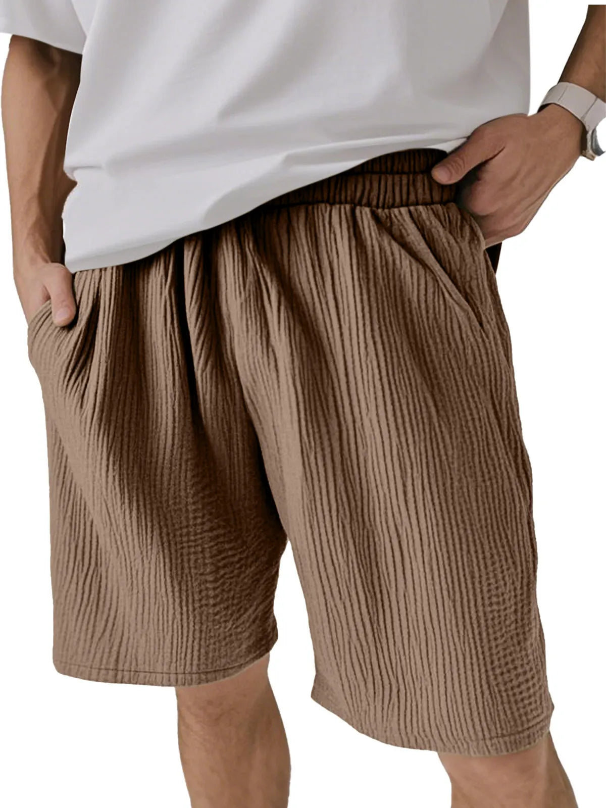 Men's Solid Color Pleated Texture Casual And Comfortable Shorts