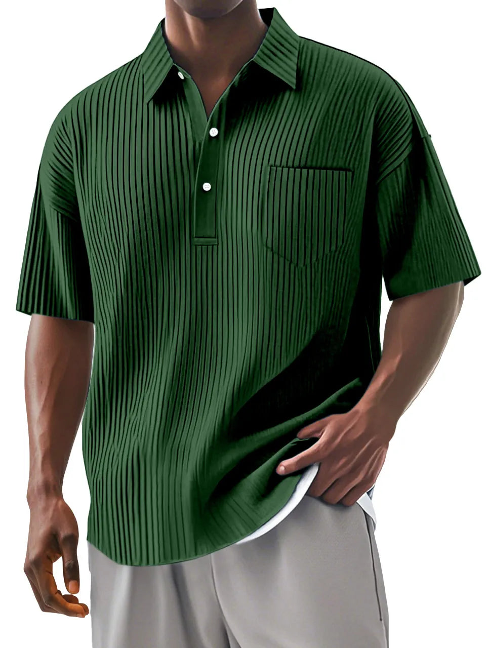 Men's Daily Solid Color Vertical Stripe Texture Short-sleeved Polo Shirt