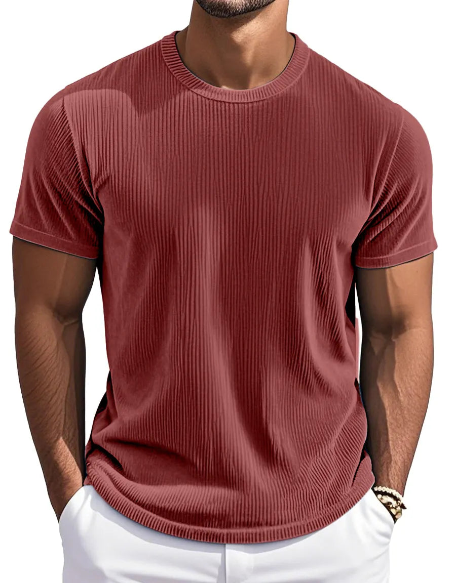 Men's Simple And Comfortable Vertical Striped Round Neck Short-sleeved T-shirt