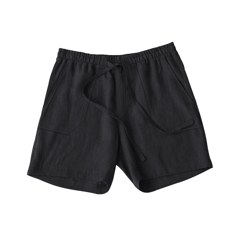 Men's Linen Casual Vacation Double Pocket Drawstring Elastic Waist Shorts Cropped Pants