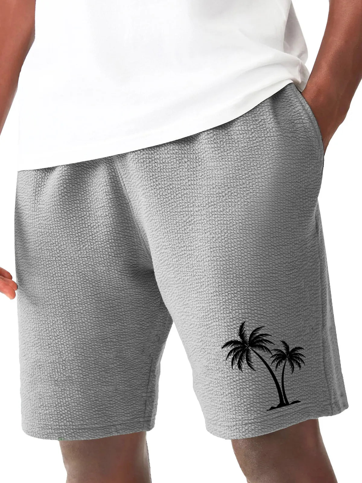Men's Fashion Hawaiian Casual Coconut Palm Print Pleated Fabric Pocket Shorts
