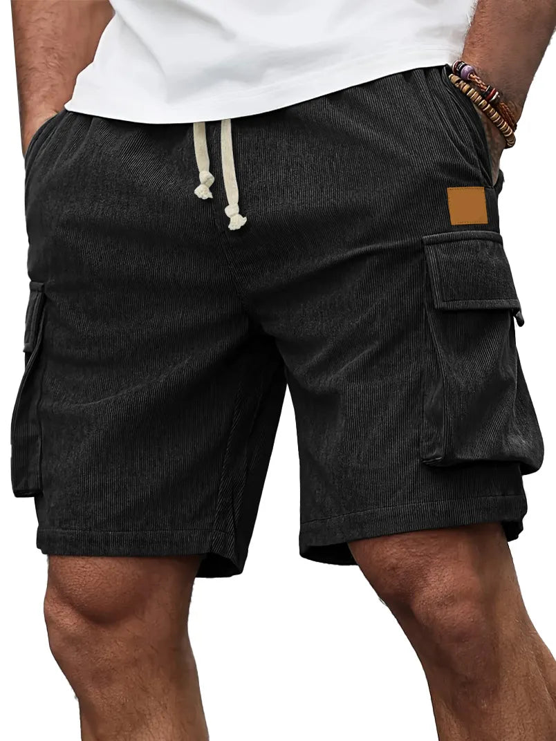 Men's Everyday Corduroy Embroidered Logo Multi-Pocket Drawstring Cargo Shorts