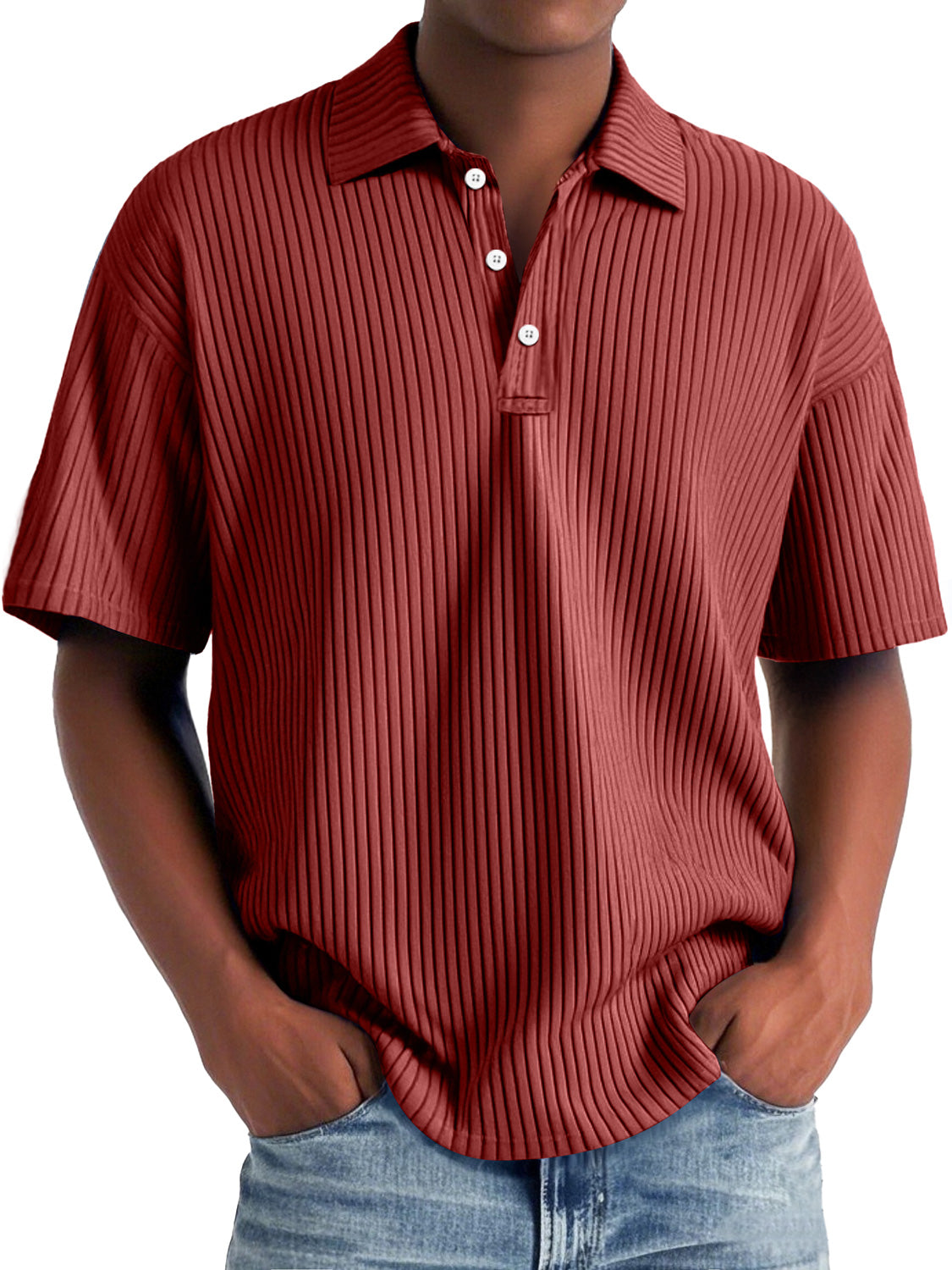 Men's Daily Lapel Ribbed Casual Solid Color Short-sleeved Polo Shirt