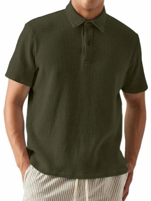 Men's Waffle Fabric Fashionable And Simple Casual Polo Top