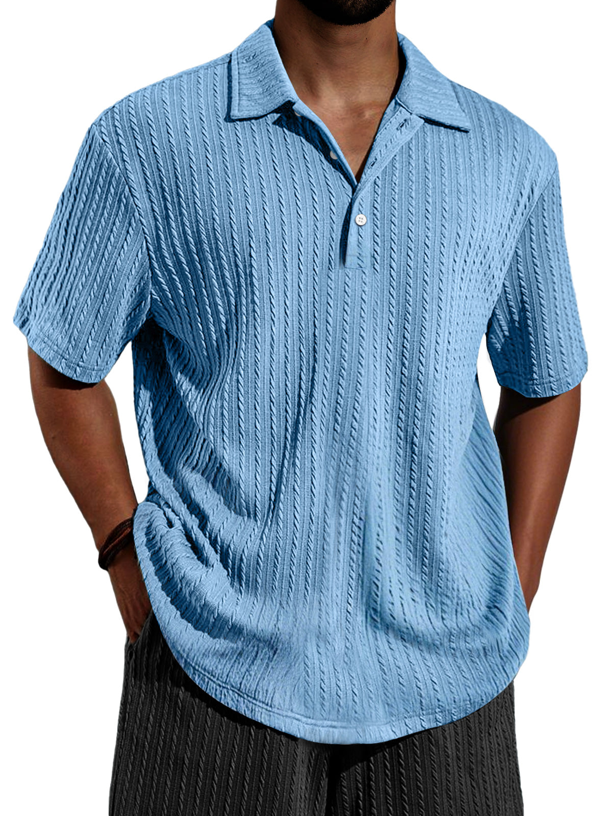 Men's Daily Jacquard Texture Casual Lapel Button Short-sleeved Polo Shirt
