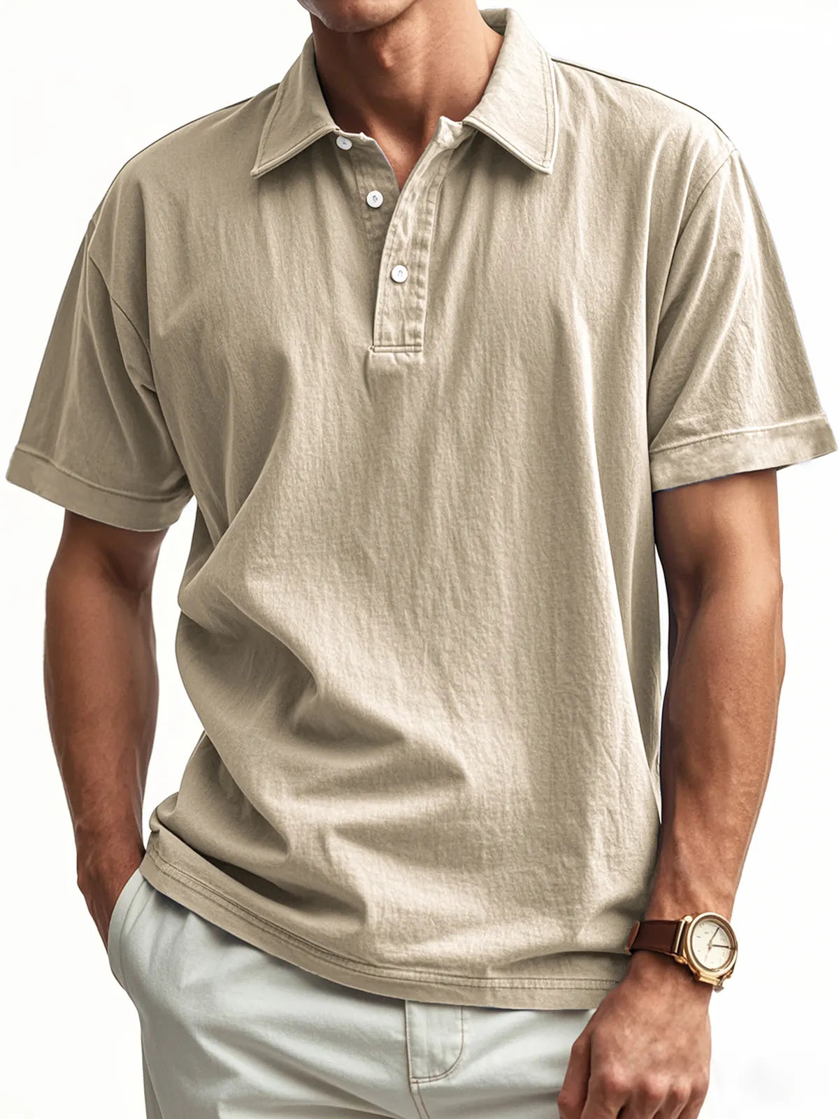 Men's Retro Washed Distressed Button Lapel Casual POLO Shirt