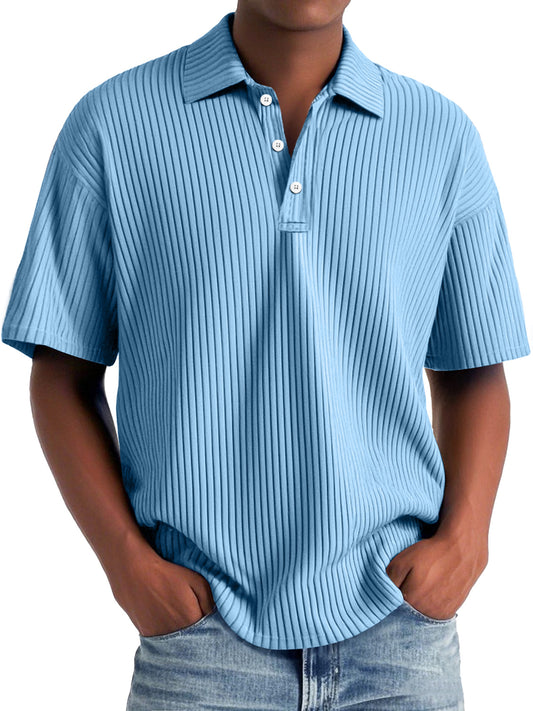 Men's Daily Lapel Ribbed Casual Solid Color Short-sleeved Polo Shirt
