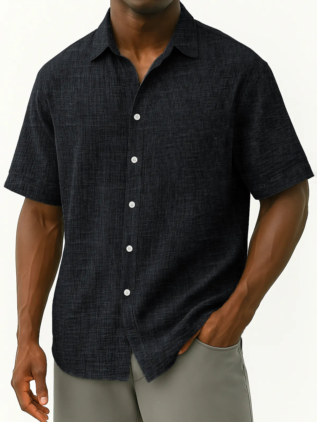 Men's Linen Breathable Loose Casual Daily Loose Button-down Short-sleeved Shirt