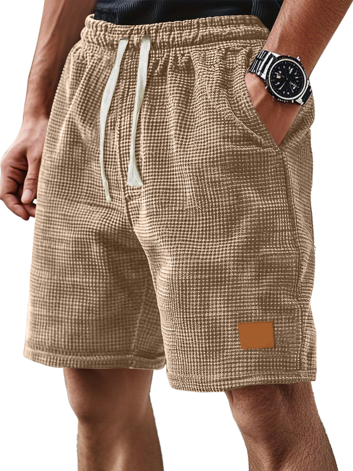 Men's Everyday Corduroy Waffle Casual Loose Drawstring Comfort Shorts