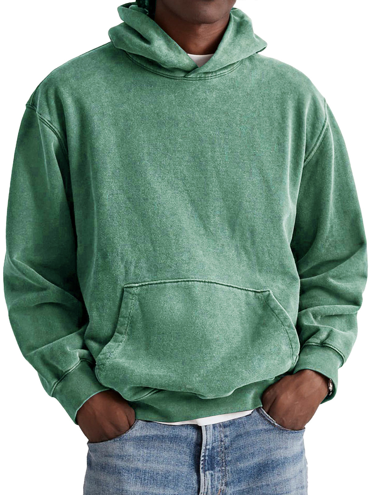 Men's Retro Cotton Hooded Distressed Washed Solid Color Sweatshirt