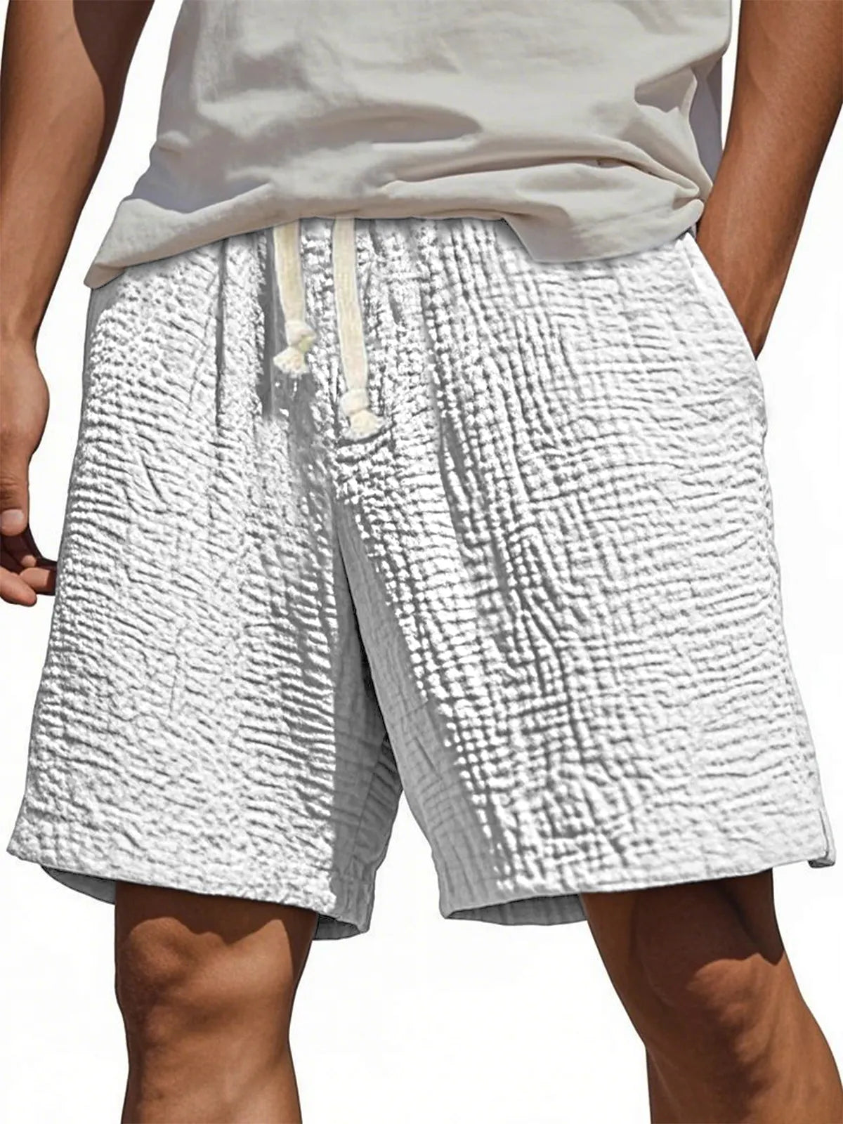 Men's Stylish Wrinkled Textured  Lace-up Casual Shorts