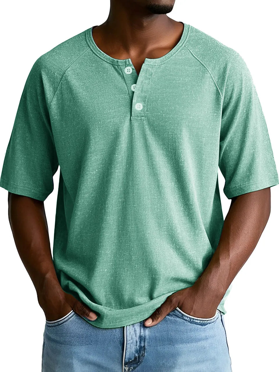 Men's Fashion Retro Sports Raglan Short Sleeve Button-Down Henley Shirt