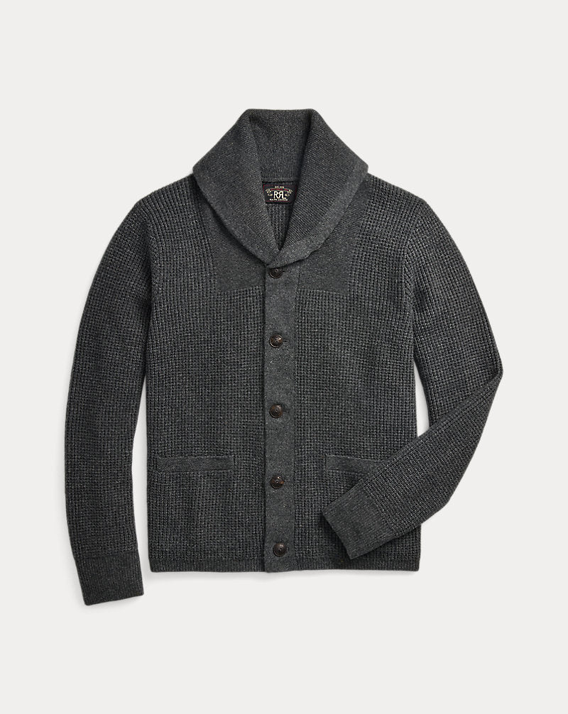Waffle-Knit Cashmere Cardigan Dark Grey Heather