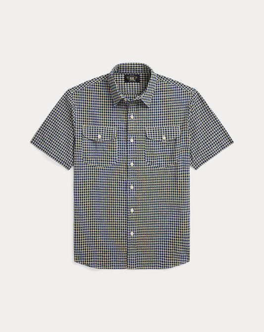 Indigo Checked Seersucker Workshirt Indigo Check